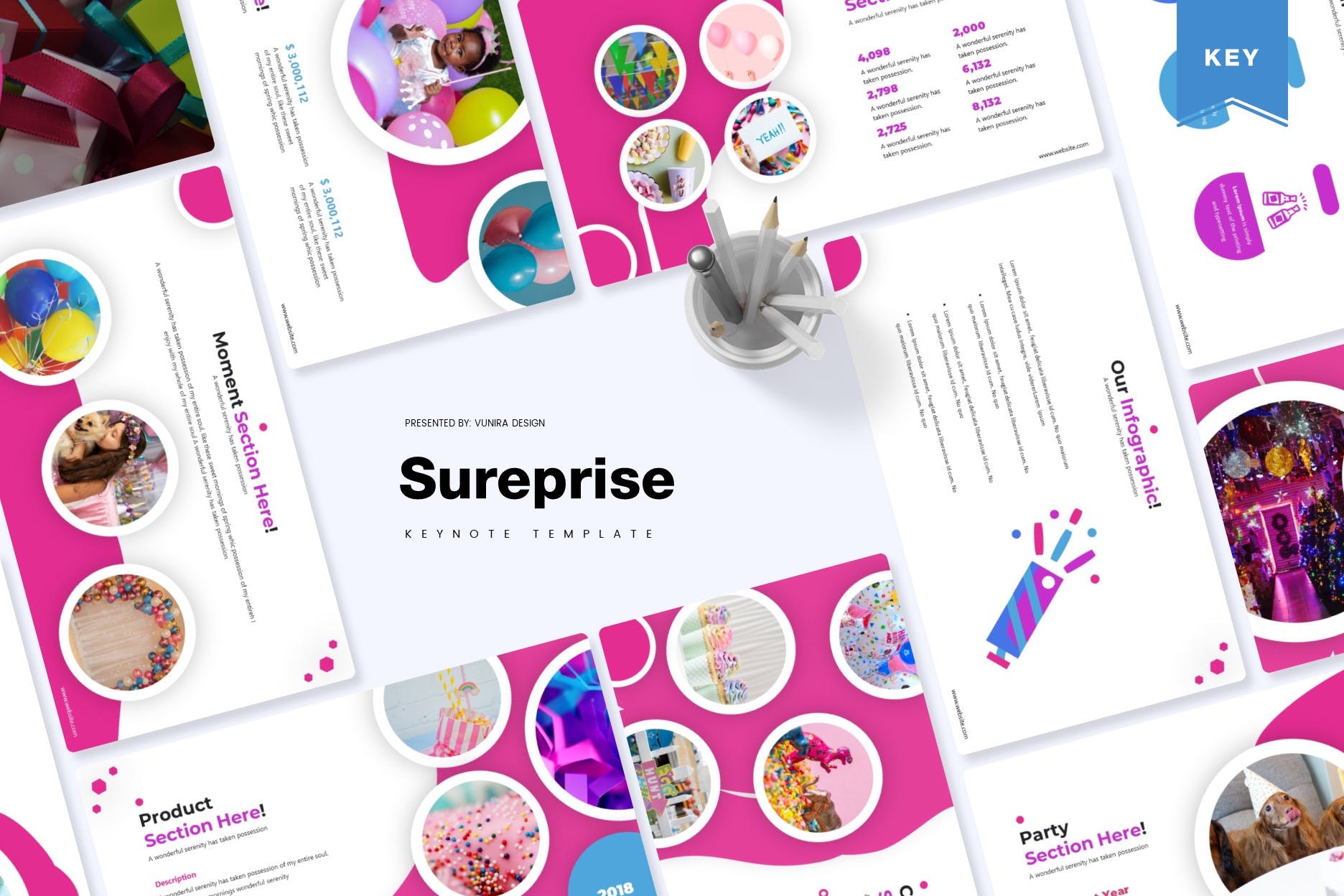 多彩设计风格活动策划方案Keynote幻灯片模板 Sureprise | Keynote Template插图