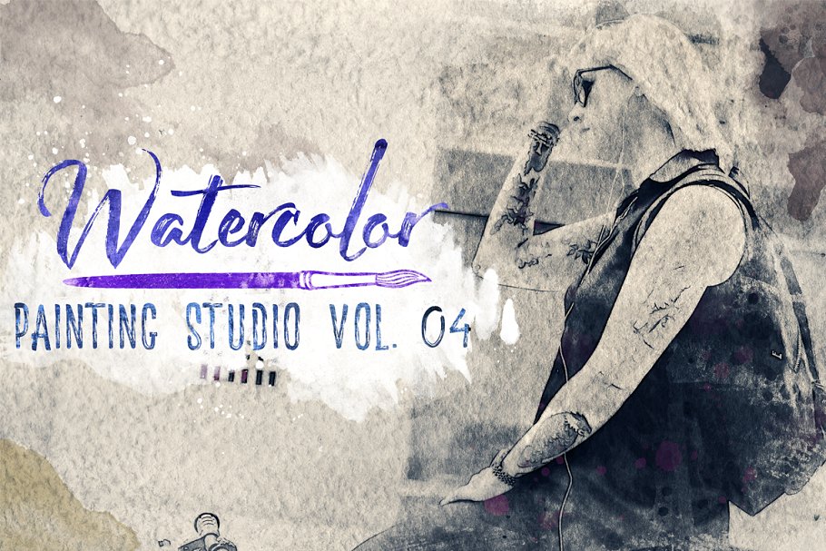 复古水彩绘画效果PS笔刷+纹理 Watercolor Painting Studio Vol. 04插图