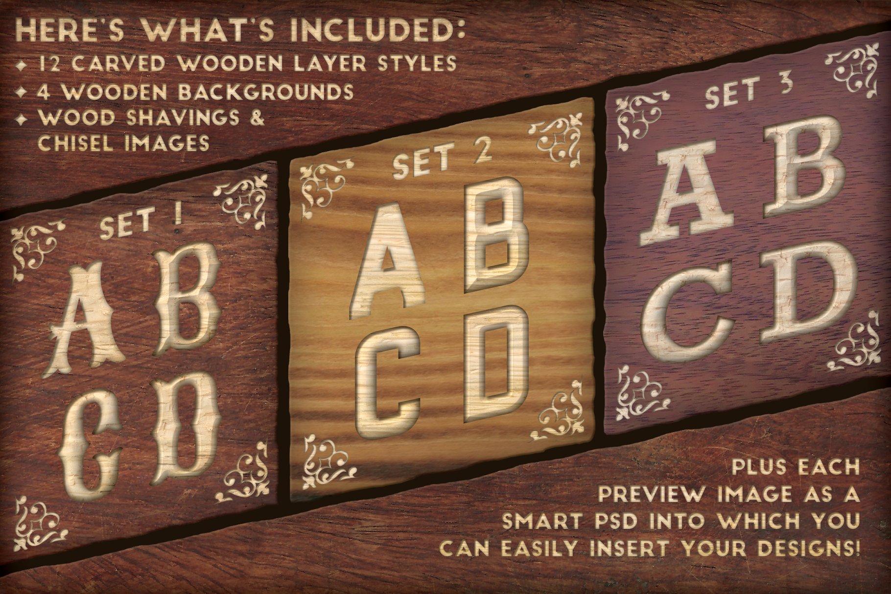 木雕木刻图层样式及木纹背景 The Wood Carver – PS Styles & More插图(5)