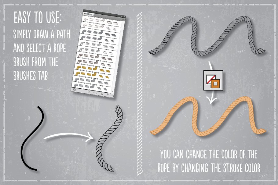 14种形状钢丝绳AI笔刷 Rope Brushes插图(1)