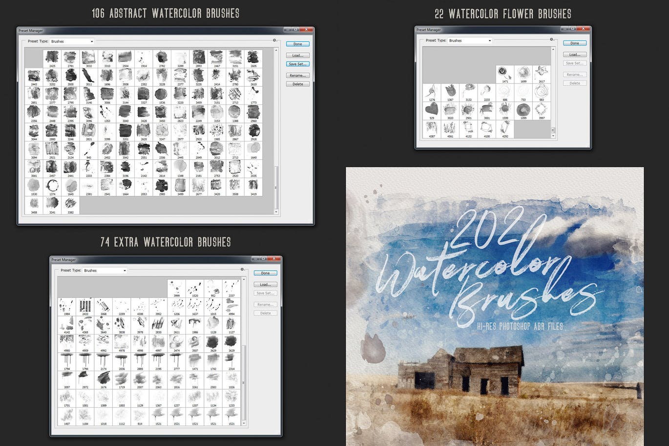202种抽象和花卉水彩PS笔刷素材库精选 202 Watercolor Brushes插图(2)