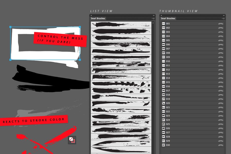 淋漓洋洋洒洒苍劲有力画笔笔画AI笔刷 Snarl Vector Brushes插图(3)
