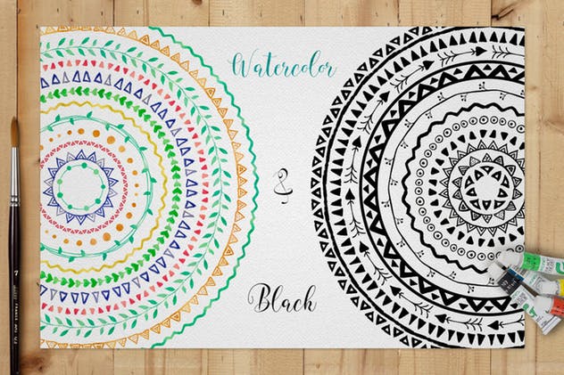 42款水彩花样图案AI笔刷 Watercolor & Black Pattern Brushes插图(8)