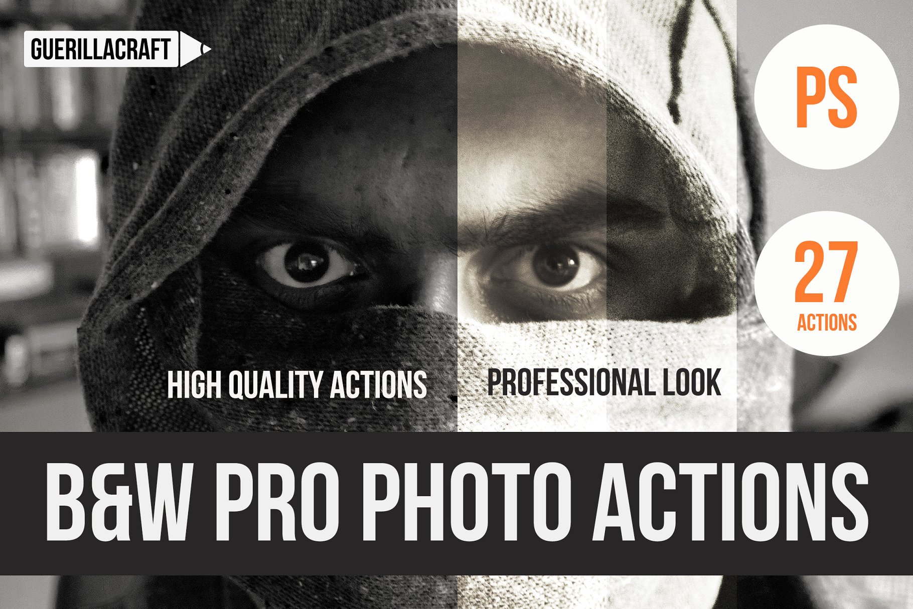 高端黑白人像照片效果PS动作 Black and white pro photo PS actions插图