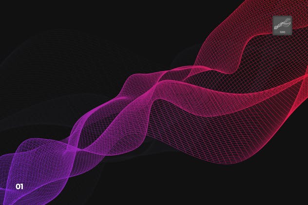 数字网络信号波纹线条PS笔刷 Digital Network Flow of Waves Photoshop Brushes插图(1)