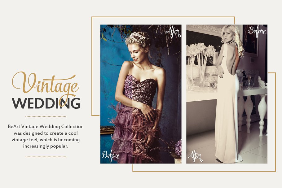 复古婚纱摄影特效PS动作 Photoshop Actions Vintage Wedding插图(1)