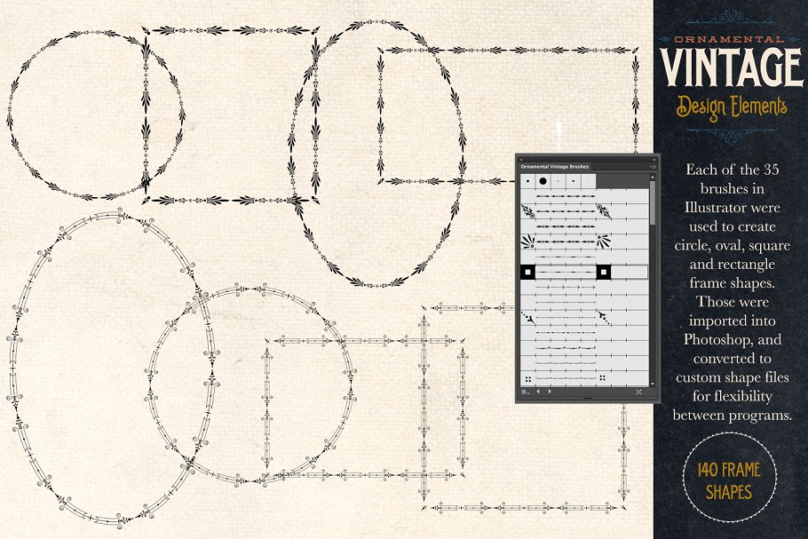复古装饰元素AI笔刷+PS图形 Ornamental Vintage Design Elements插图(3)