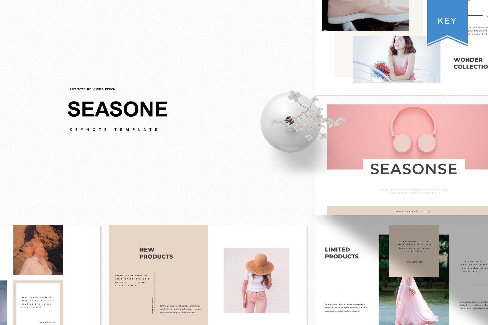 粉色女性主题适用的素材库精选Keynote模板 Seasone | Keynote Template插图