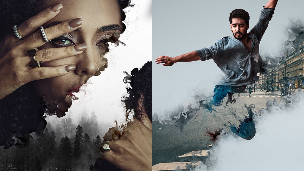 创意烟雾蒙版分割照片特效照片动画PS动作 Gif Animated Horizon Photoshop Action插图(1)