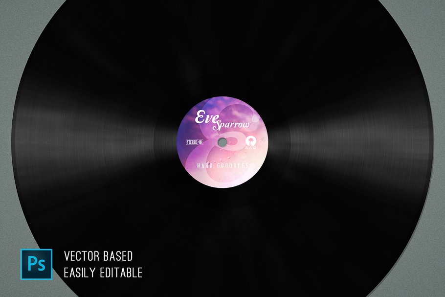 复古黑胶唱片样机模型 Vinyl Record & Label Mockup插图(1)