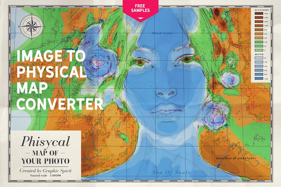 一键转换照片为创意手绘地图 IMAGE TO PHYSICAL MAP Converter插图