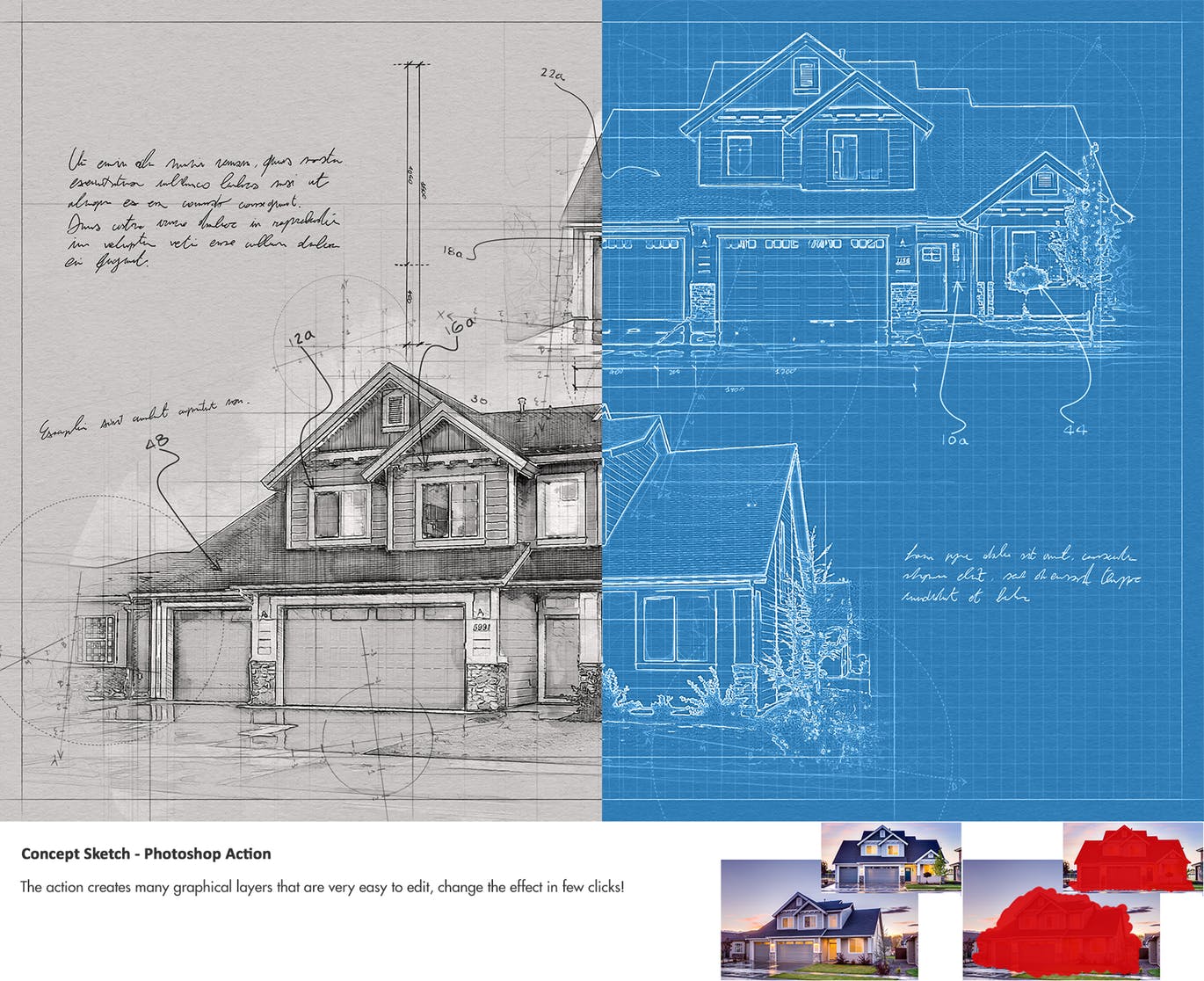 建筑工程设计素描效果图一键生成PS动作 Concept Sketch – Photoshop Action插图(3)
