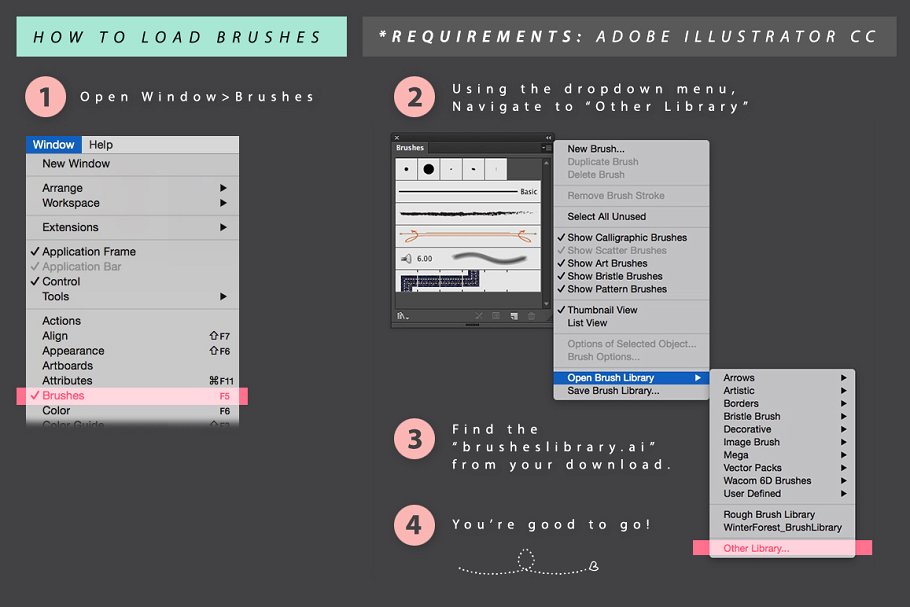 花草图案AI笔刷 Flowers & Stems Illustrator Brushes插图(4)