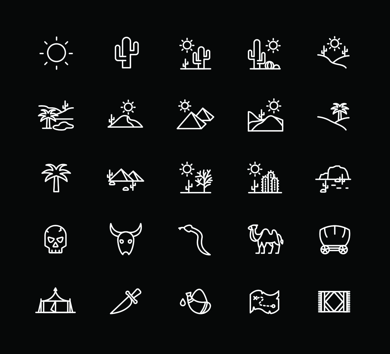 25枚沙漠主题线性矢量图标 25 Desert Line Icons – Vector插图(1)