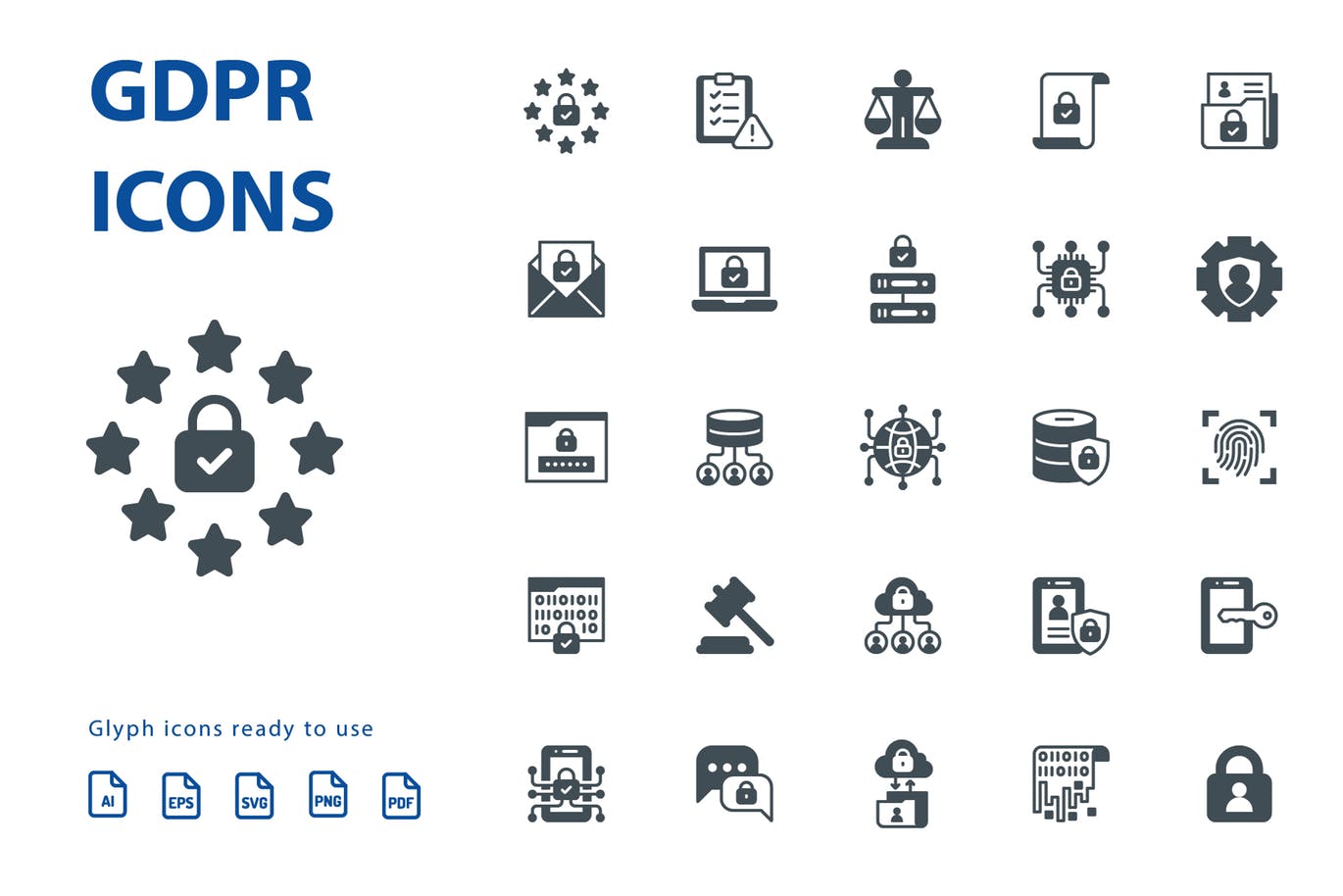 25枚GDPR通用数据保护条例主题Glyph风格素材库精选图标 GDPR Glyph插图(1)
