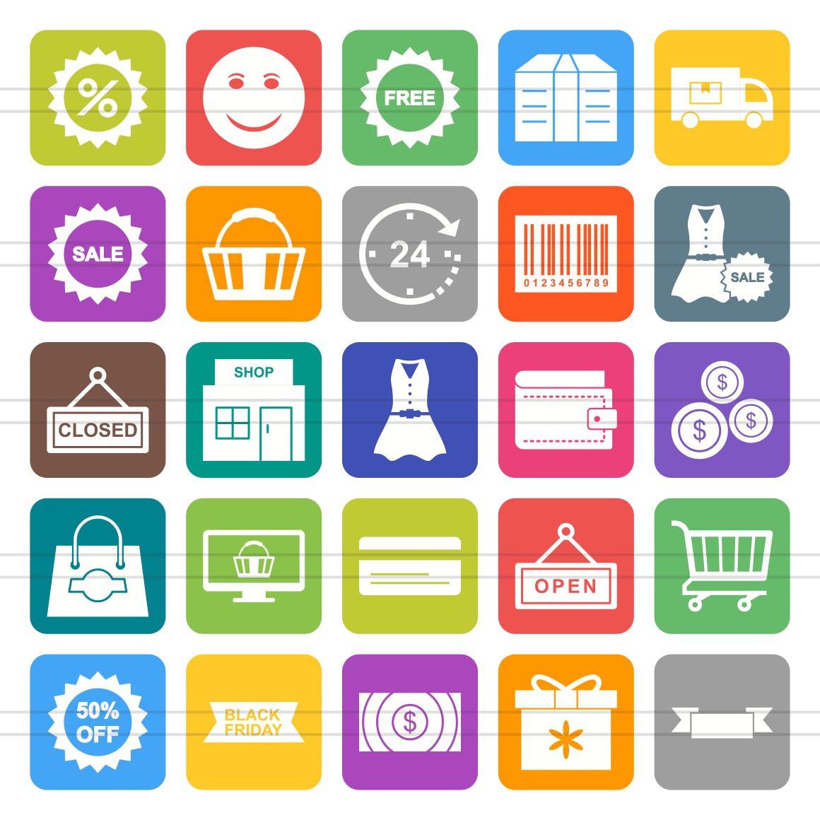 25个黑色星期五主题填充色圆角素材库精选图标 25 Black Friday Filled Round Corner Icons插图(1)