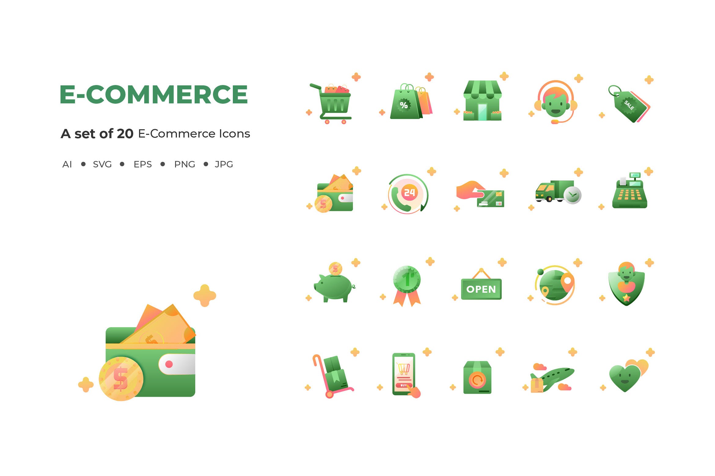 20枚电子商务行业主题矢量图标素材 20 Ecommerce Icons插图