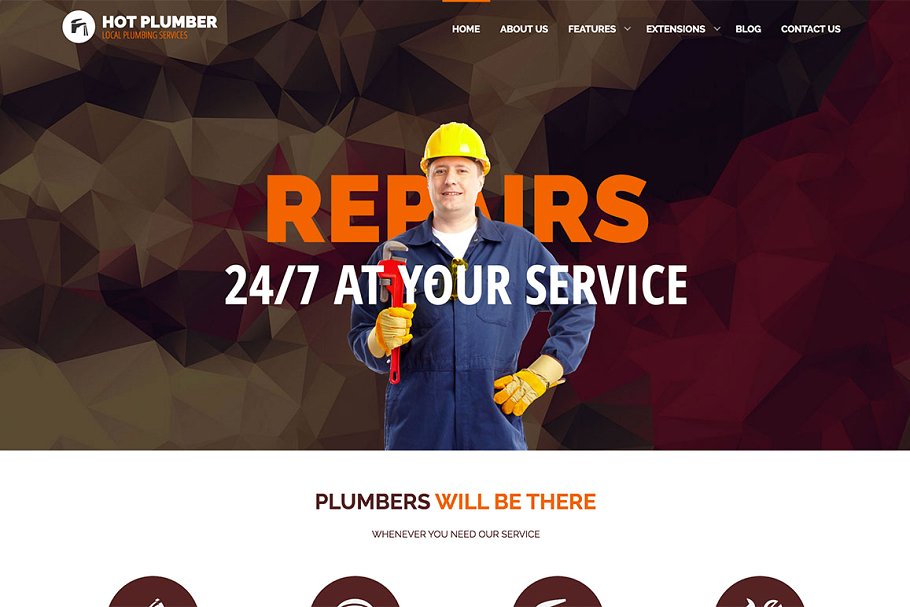 家政维修服务企业官网Joomla模板素材库精选 Hot Plumber插图(6)