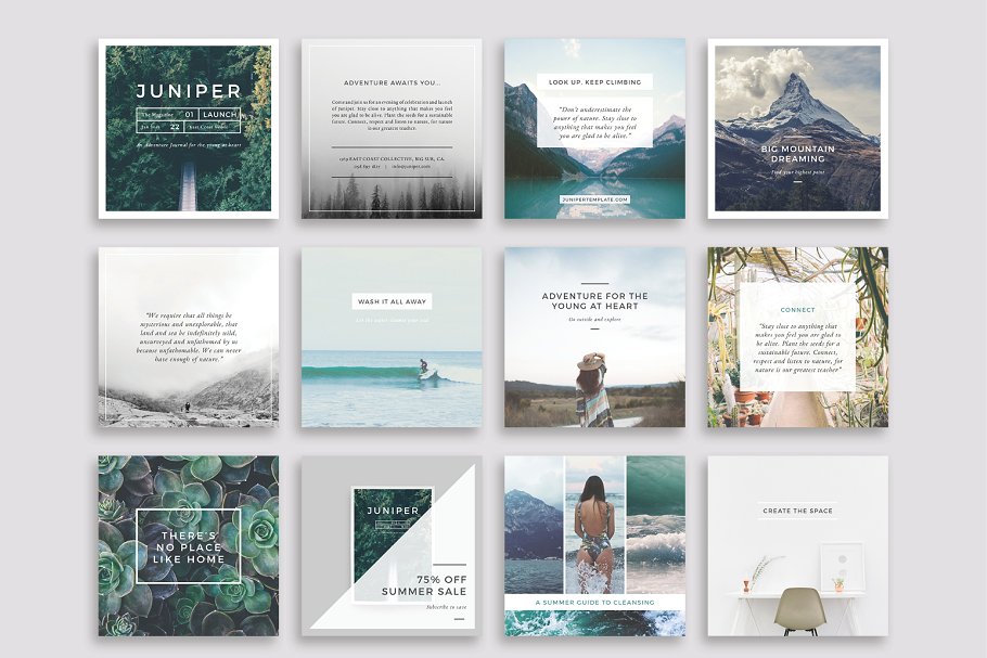 旅行风景主题Instagram社交媒体贴图模板素材库精选 J U N I P E R Instagram Pack插图(2)