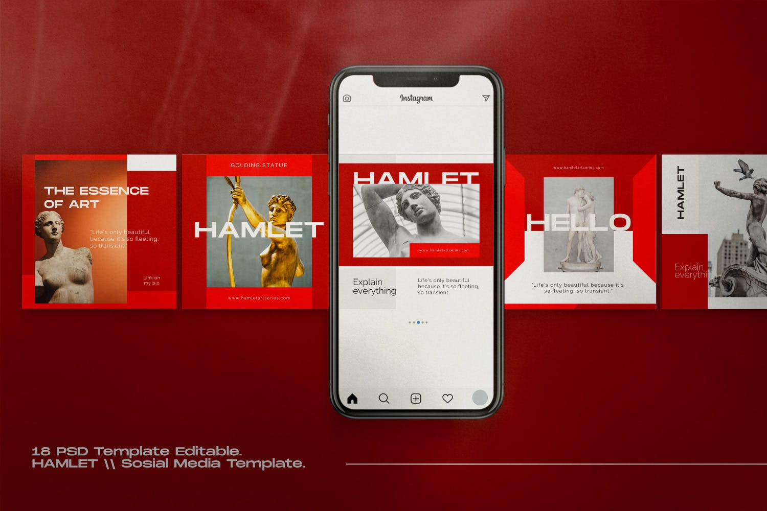 红色设计风格Instagram贴图&品牌故事设计素材包v1 HAMLET PACK 1 – Instagram Template + Stories插图(3)