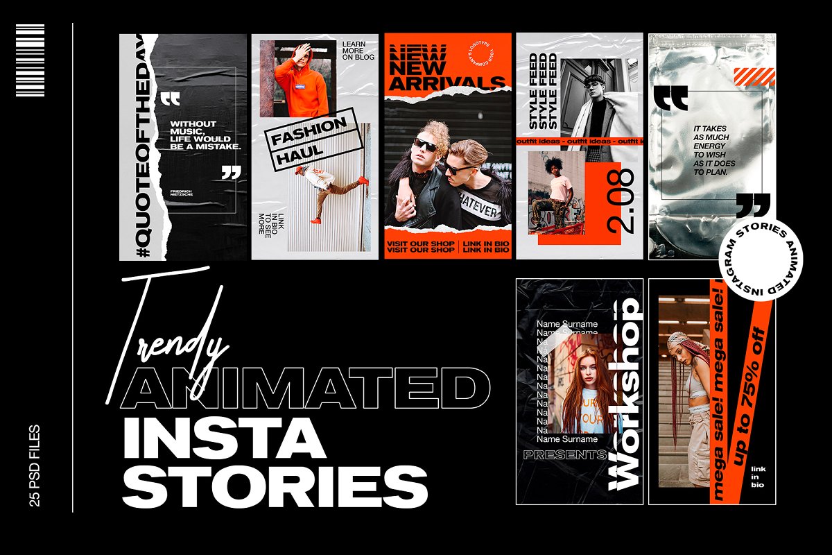 时尚动画Instagram社交媒体故事插图