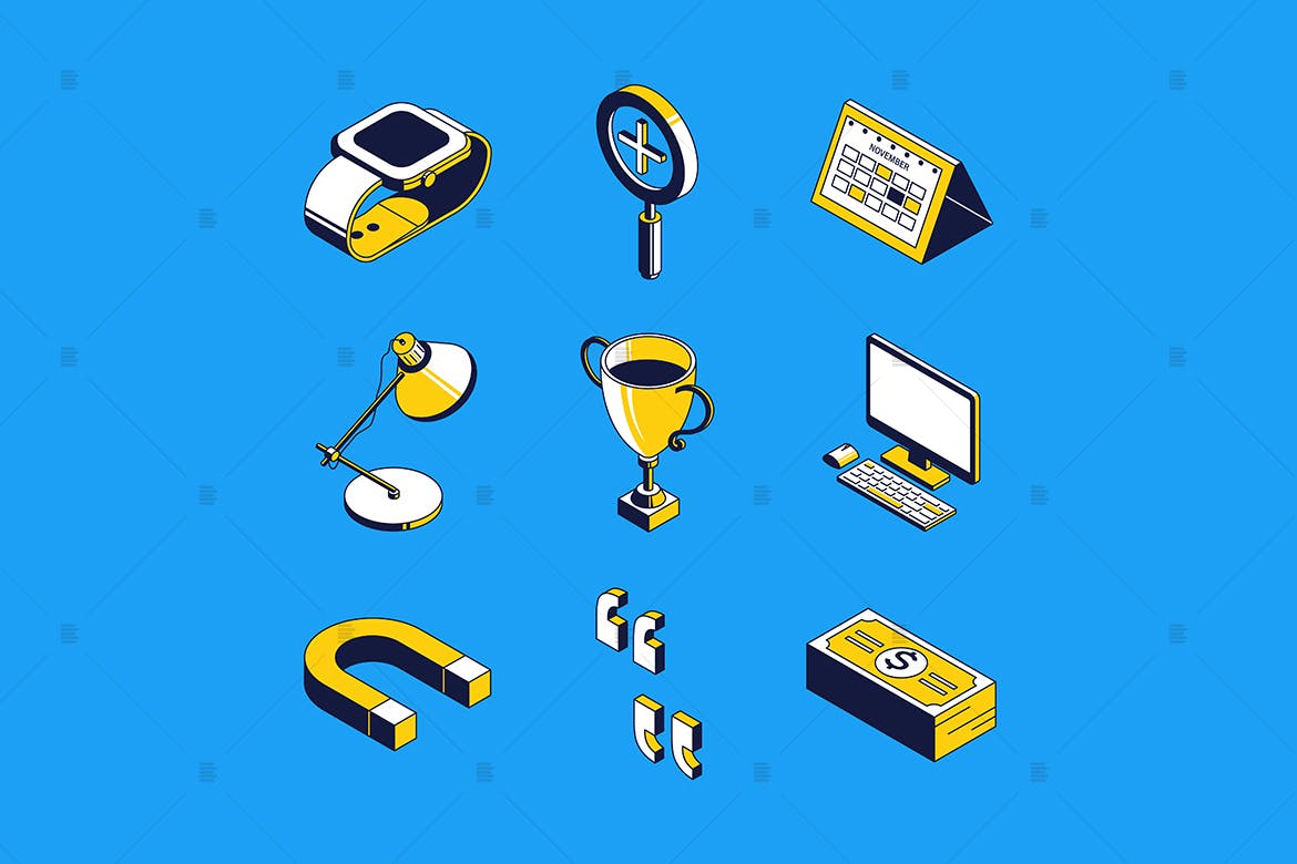 目标设置主题矢量素材库精选图标 Goal setting isometric concept icons set插图