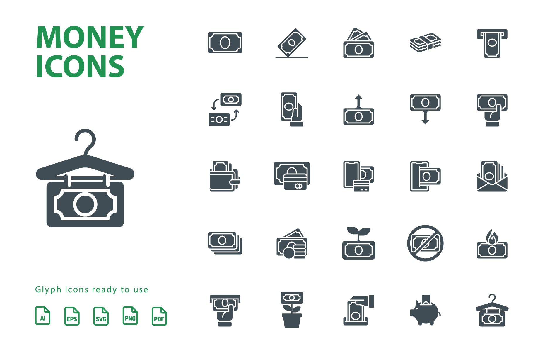 25枚金钱主题矢量字体素材库精选图标 Money Glyph Icons插图(2)