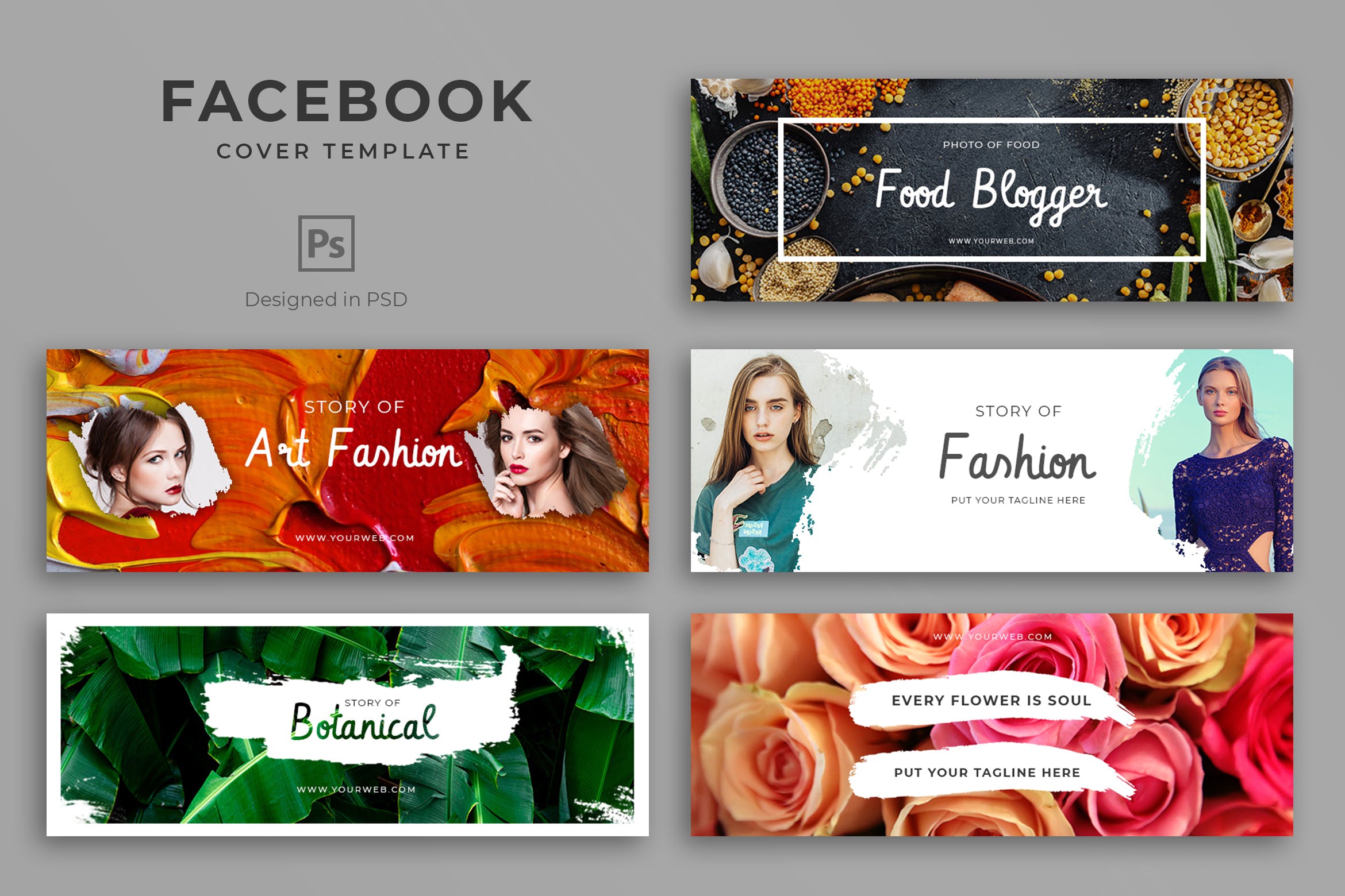 水彩笔刷设计风格Facebook主页封面设计模板素材库精选 Watercolor Facebook Cover Template插图