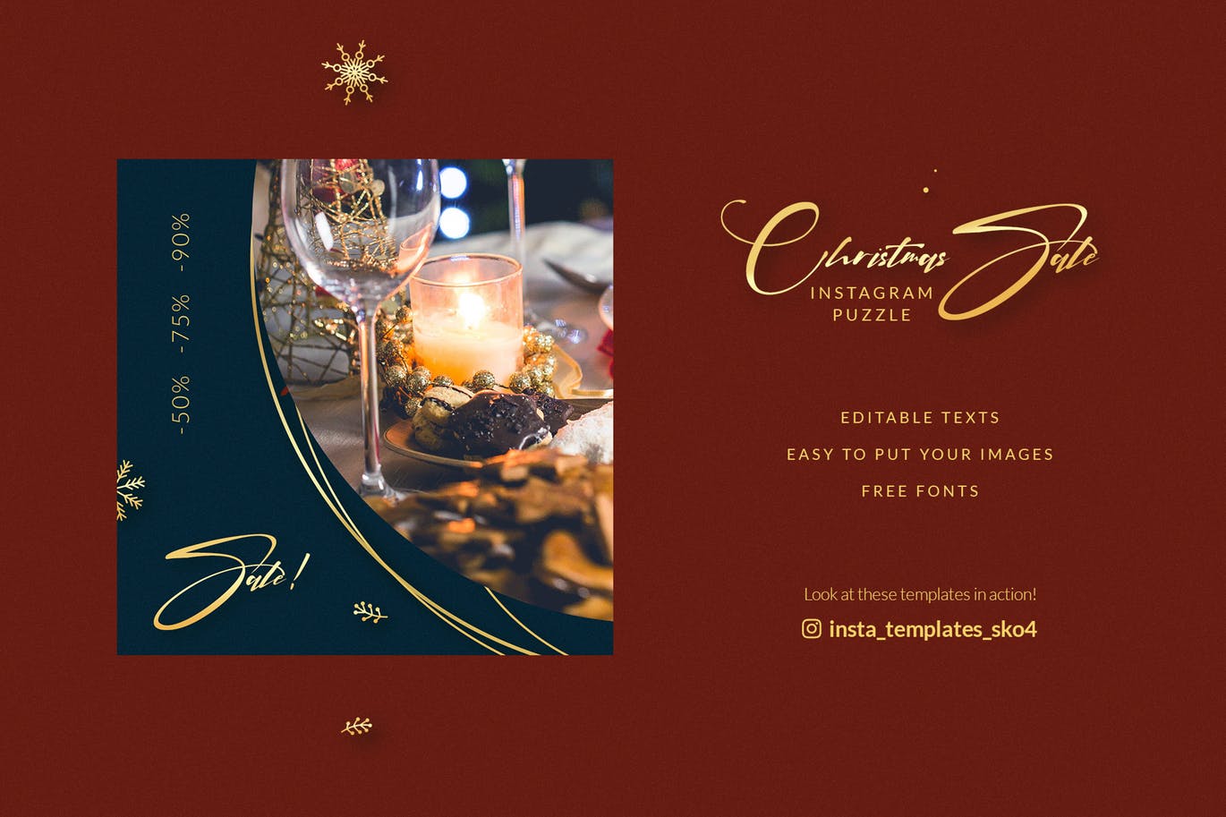 圣诞节主题拼图设计风Instagram社交设计素材 Christmas Puzzle – Instagram Posts插图(4)