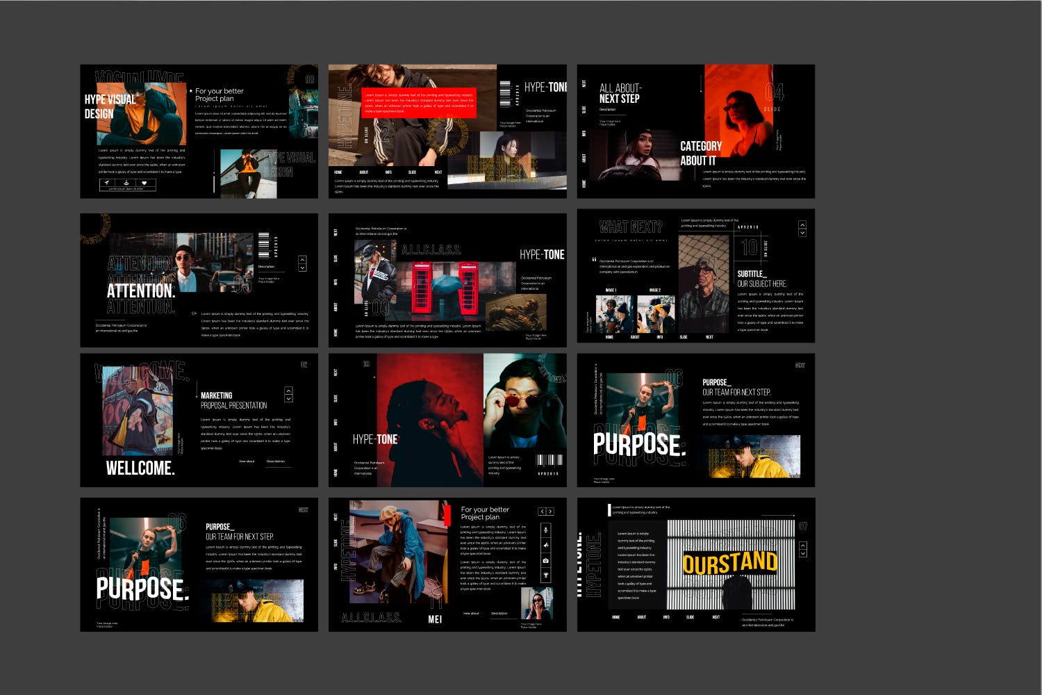 时尚潮流文化主题酷黑背景PPT幻灯片模板 Hypetone – Presentation插图(10)