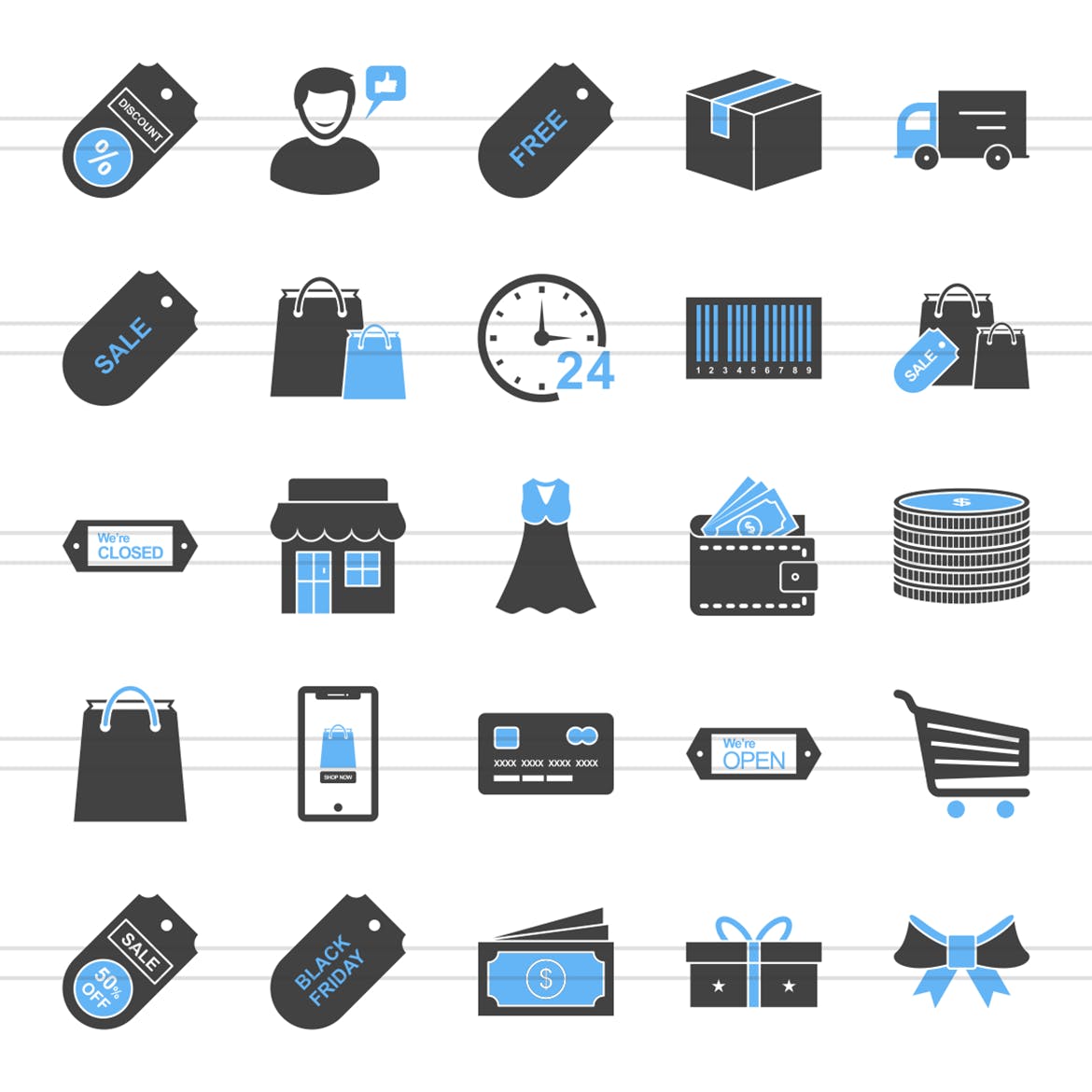 25枚黑色星期五主题蓝黑配色矢量填充图标 25 Black Friday Filled Blue & Black Icons插图(1)