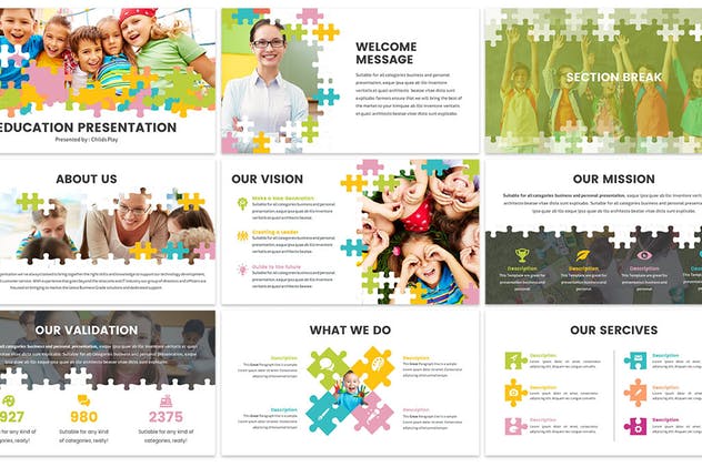 益智拼图教育PPT幻灯片模板素材 Puzzle – Education Powerpoint Template插图(1)