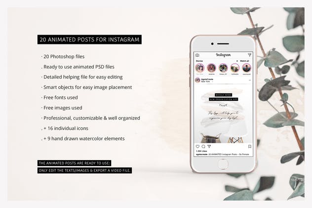 社交新媒体时尚潮流主题广告PSD动画模板素材库精选v3 ANIMATED Instagram Posts – So Female插图(1)