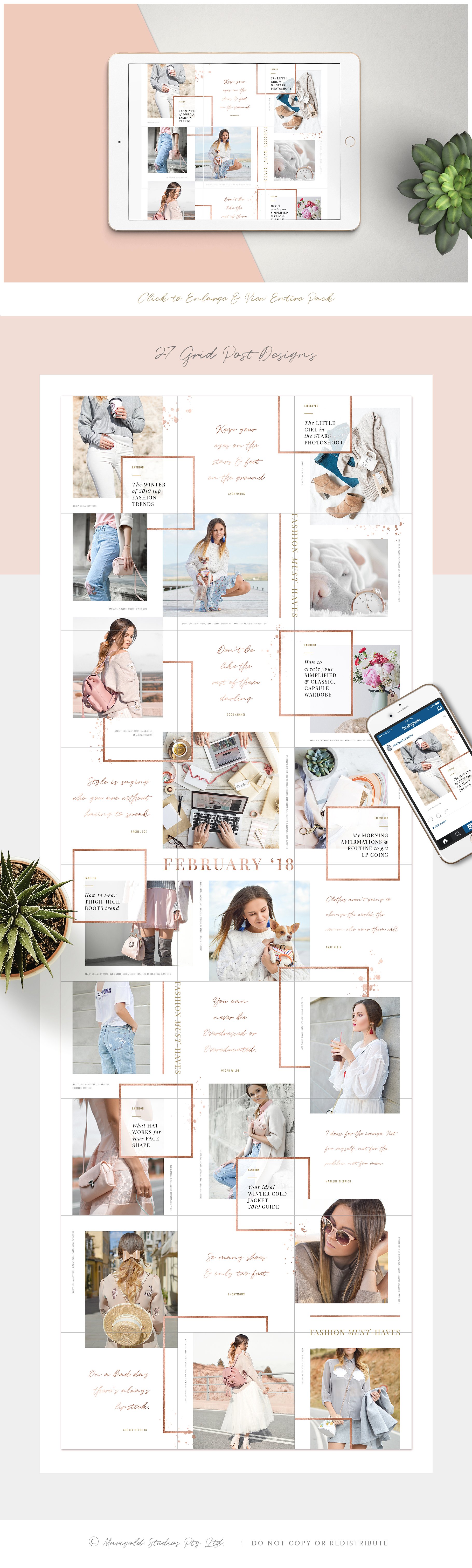 时尚典雅Ins故事&文章贴图模板素材库精选 THE GRID | Instagram Posts Layout插图(9)