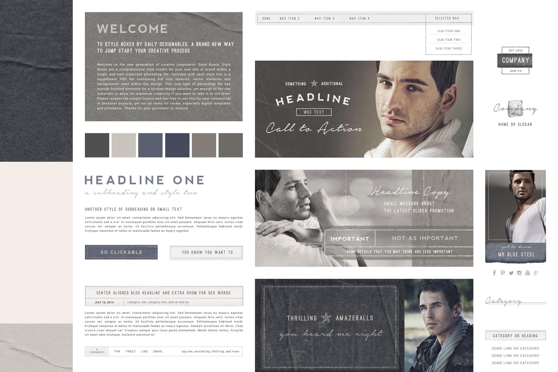 企业官网设计PSD模板素材库精选 StyleBox Blog Graphics/Website Kit 2插图(1)