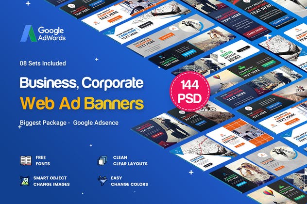 144个多用途多规格网站Banner素材库精选广告模板 Multipurpose Banners Ad – 144PSD [ 08 Sets ]插图(1)