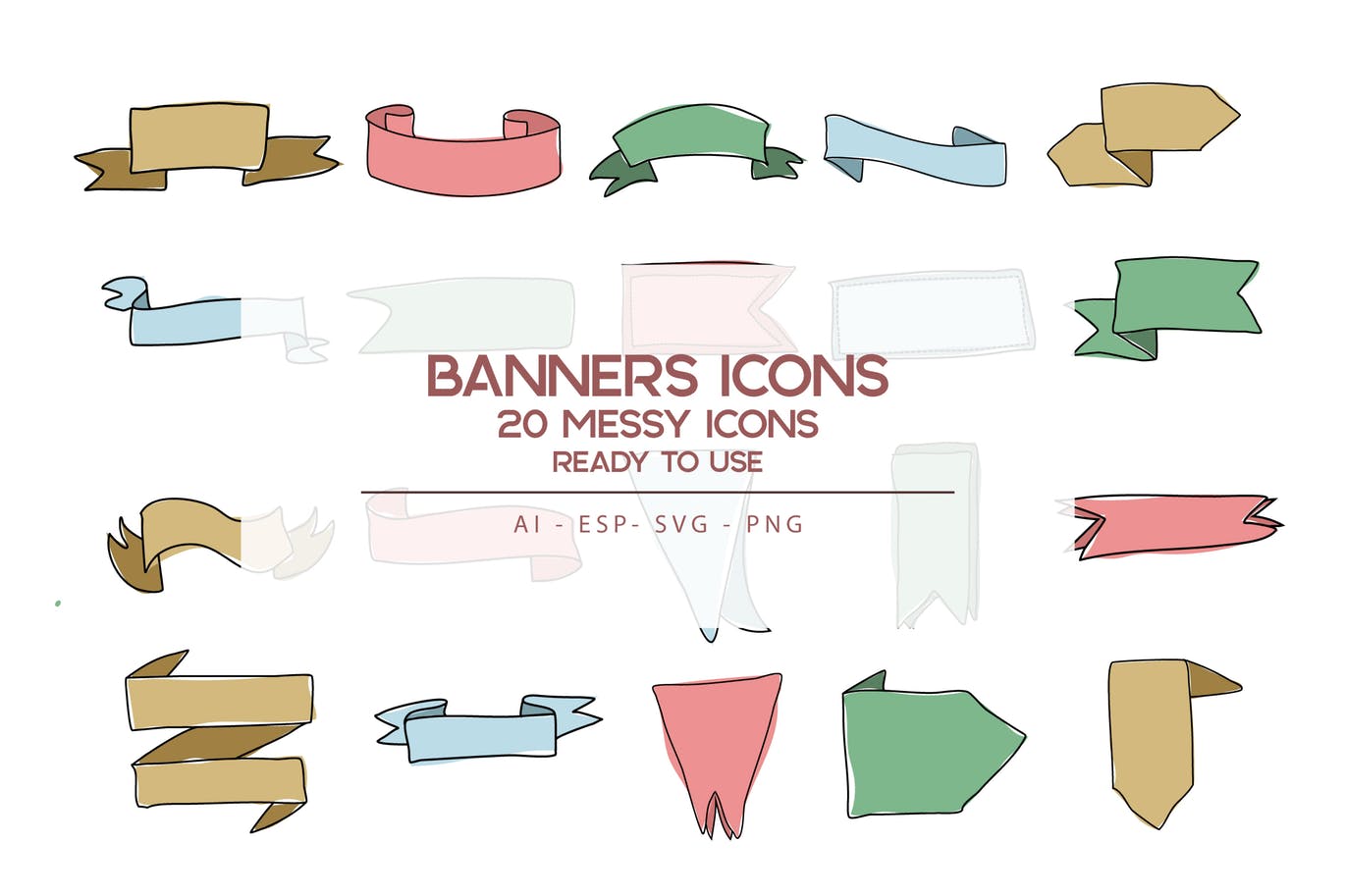 20枚横幅手绘草图矢量填充色素材库精选图标 Banners Icons set插图