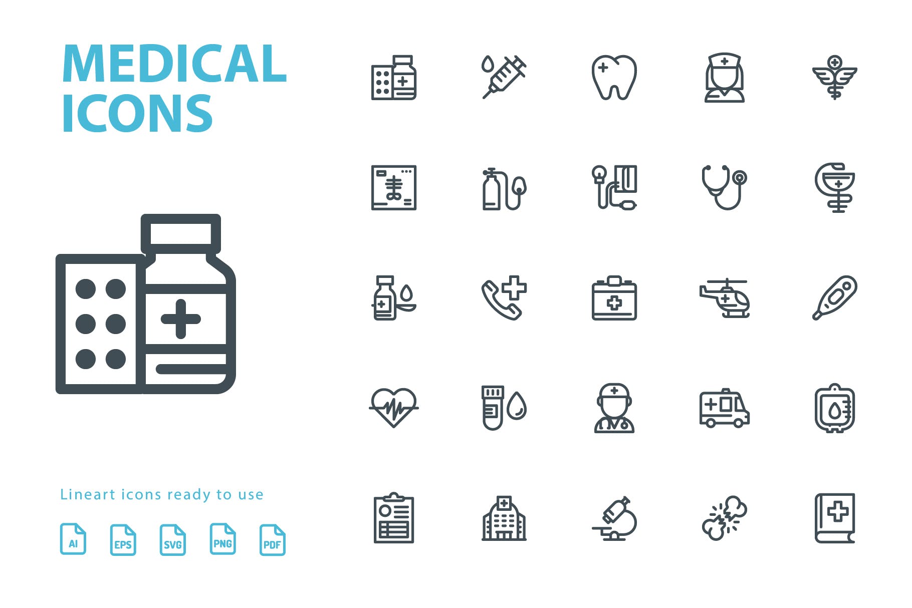 25枚医学药物主题矢量线性素材库精选图标 Medical Lineart Icons插图(2)