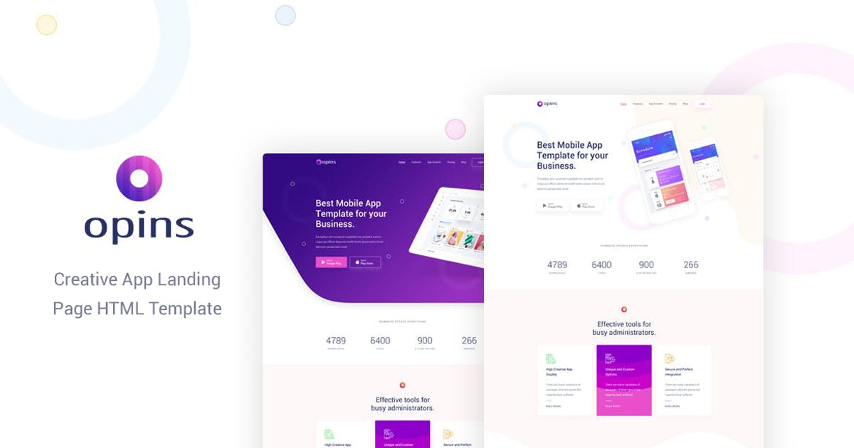 创意互联网产品APP应用官网着陆页设计HTML模板素材库精选 Opins – Creative App Landing Page HTML Template插图
