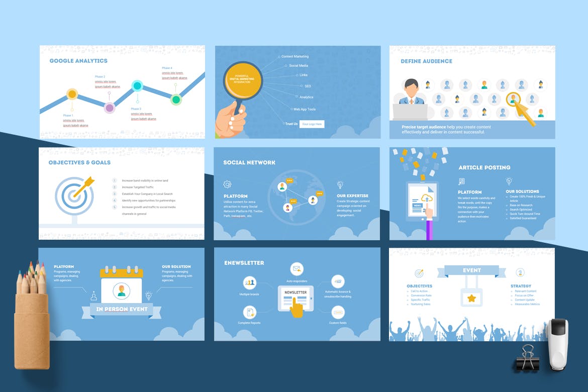 时尚清新简约内容营销演示powerpoint幻灯片演示模板（pptx）插图(3)