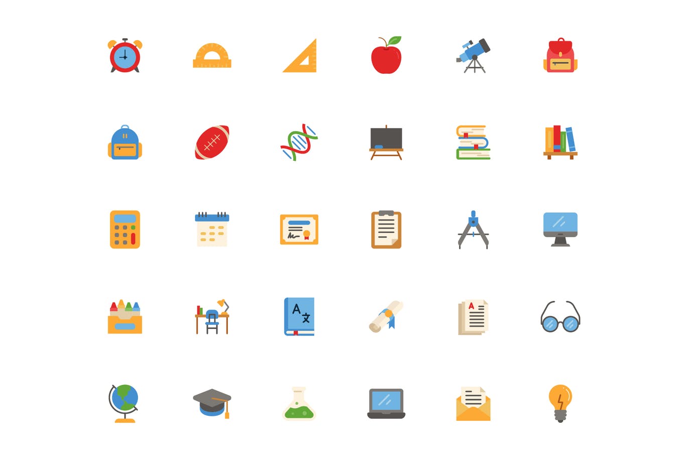 校园教育主题扁平化设计风格矢量图标素材 Back To School (Flat)插图(1)
