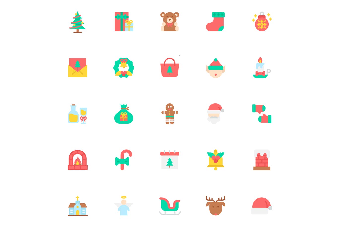 25枚圣诞节节日主题扁平设计风格图标 Merry Christmas Flat插图(3)