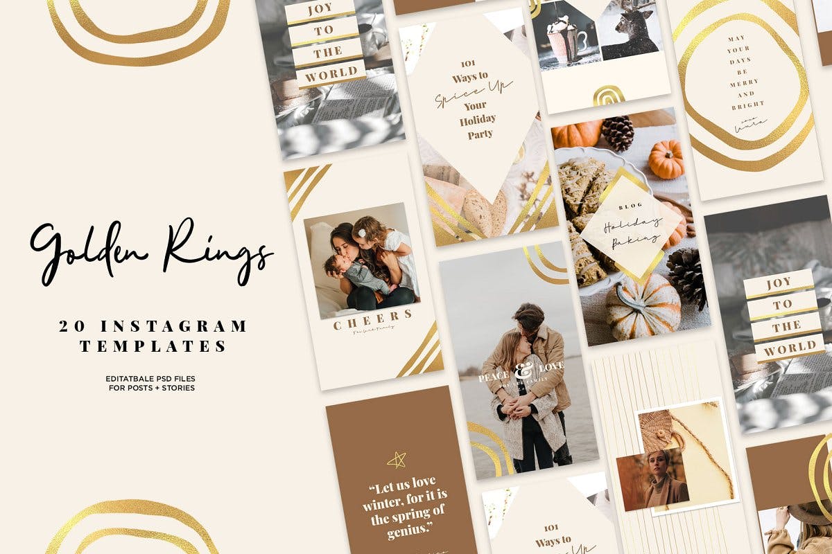 镶金元素Instagram社交设计模板素材库精选素材 Golden Rings插图