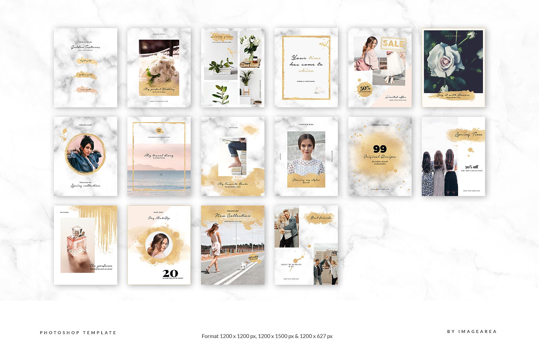 极力推荐：社交媒体贴图素材包 [Banner, 广告, 海报模板素材库精选，1.75GB] Brushed Gold – Social Media Pack插图(5)