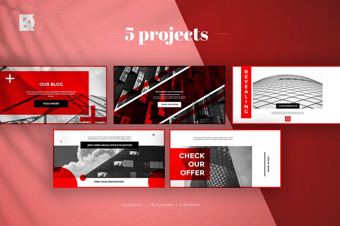 灰度红创意社交媒体素材库精选广告模板素材 Greyscale Red Social Media Pack插图(3)