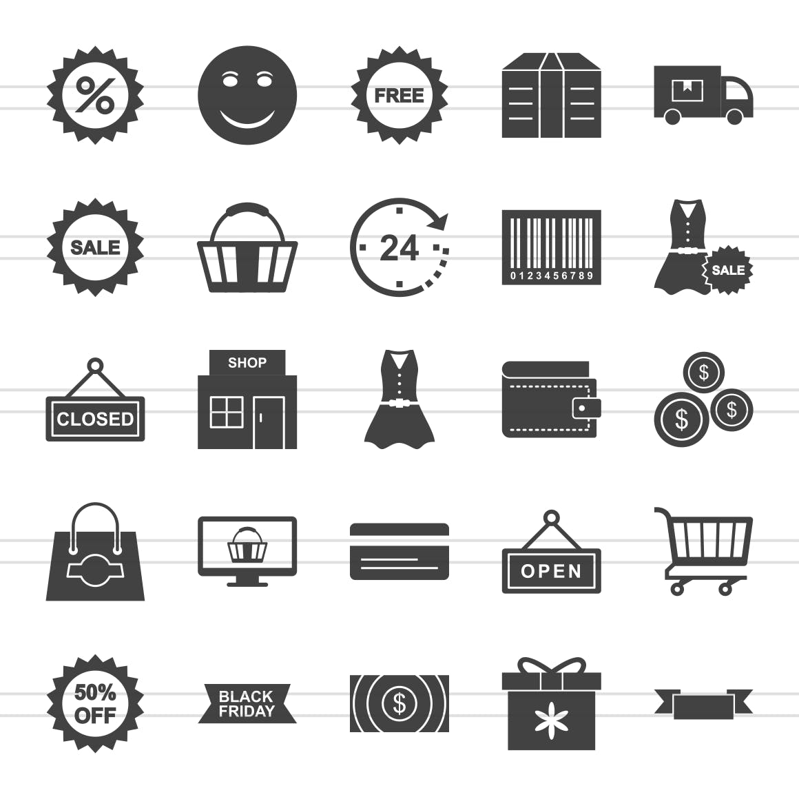 25个黑色星期五主题黑色矢量素材库精选图标 25 Black Friday Glyph Icons插图(1)