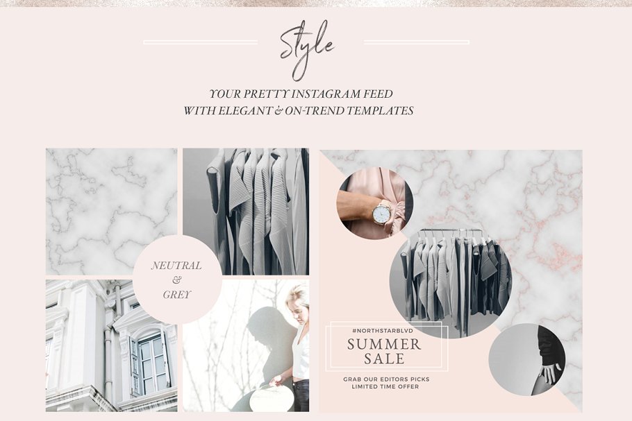 简约时尚风格社交媒体贴图模板素材库精选 Feminine Social Media Templates插图(2)