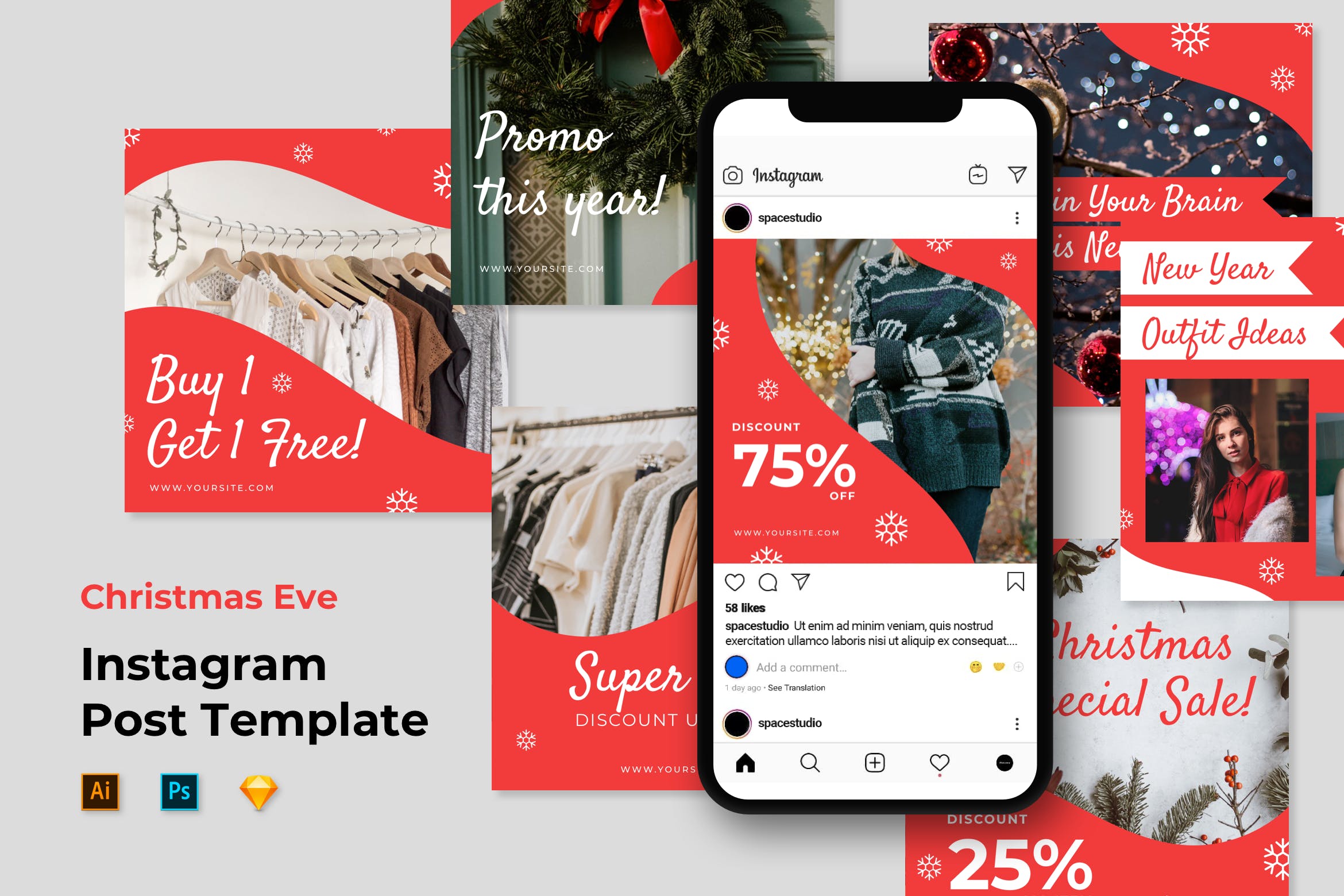 圣诞节新年主题Instagram社交电商促销广告设计模板素材库精选 Instagram Templates插图