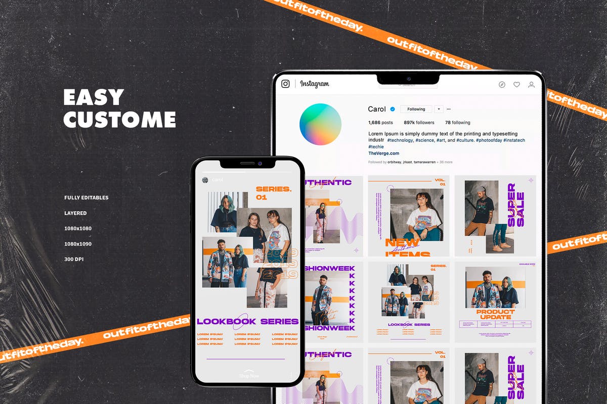 Instagram社交平台服装品牌新品发布贴图设计模板素材库精选 Instagram Template插图(1)
