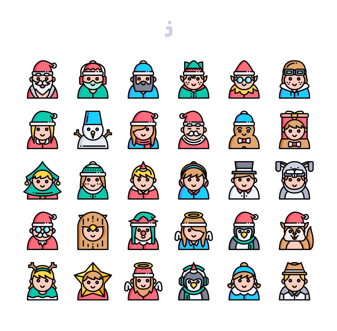 30枚圣诞节彩色人物头像图标 30 Christmas Avatar Icons插图(1)
